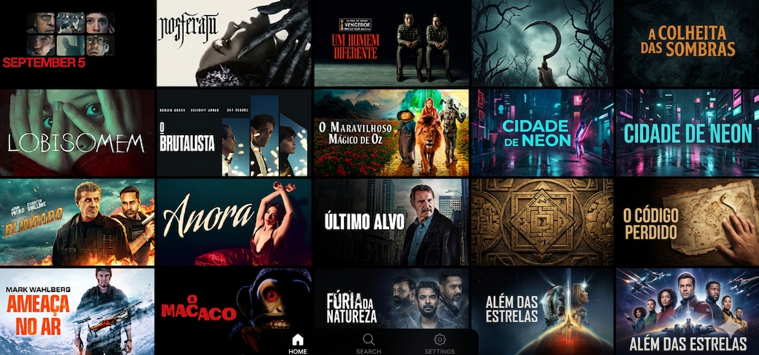 Capas de filmes e séries populares em streaming IPTV de alta qualidade